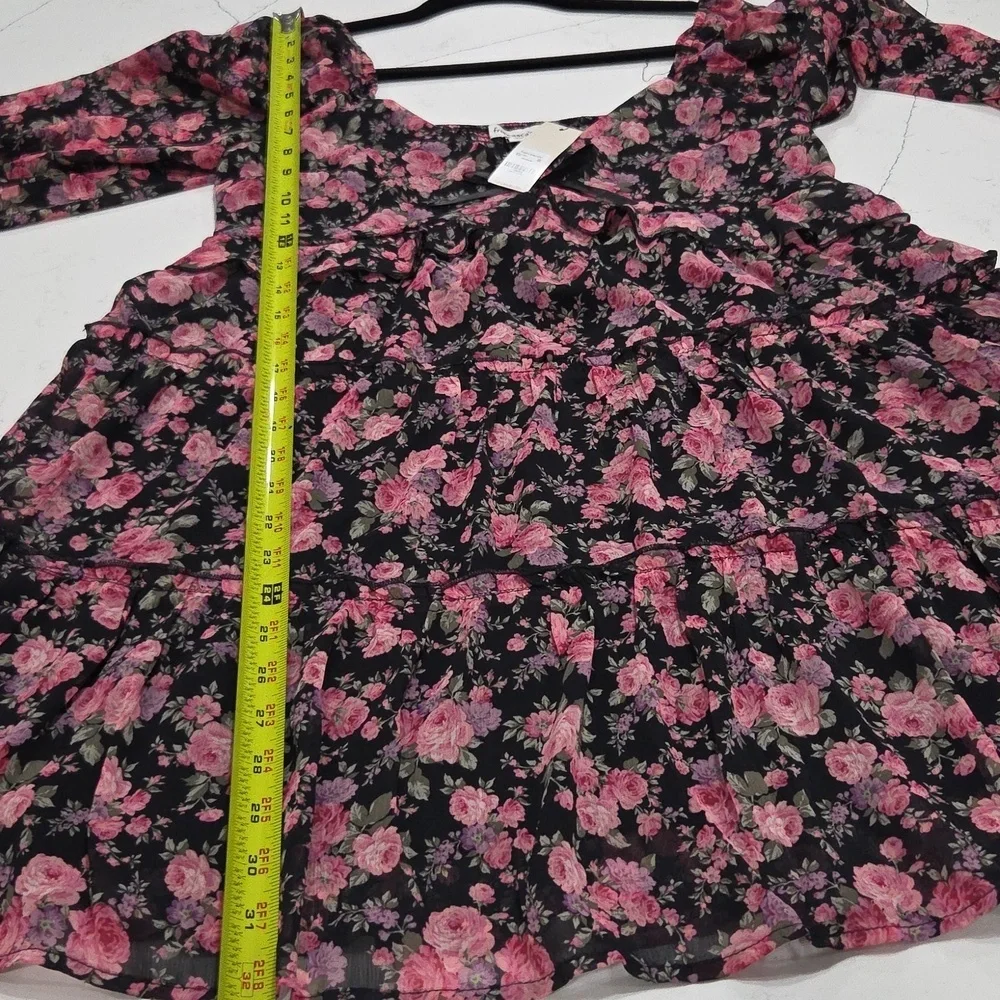 Francesca's Black Floral Dress with Pink Accents SzL New With Tag - Picture 8 of 12